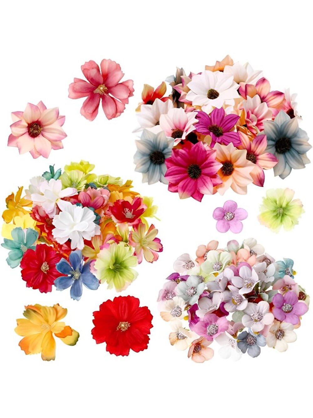 100 Pcs Artificial Craft Rose Daisy Peony Fabric Mini Flowers